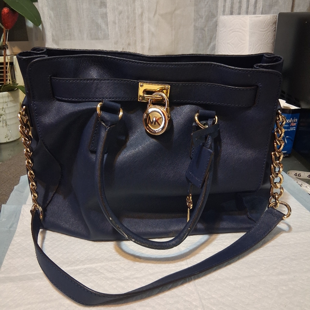 Michael Kors Navy Blue Shoulder And Two Handles  Bag